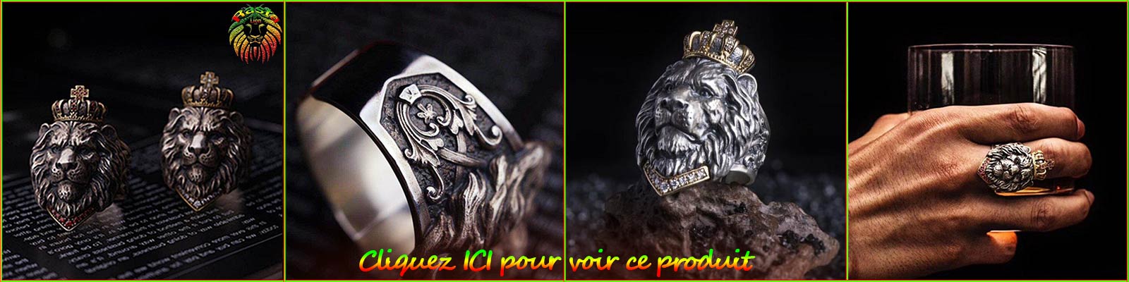 Bannière Bague Lion Rasta avec couronne