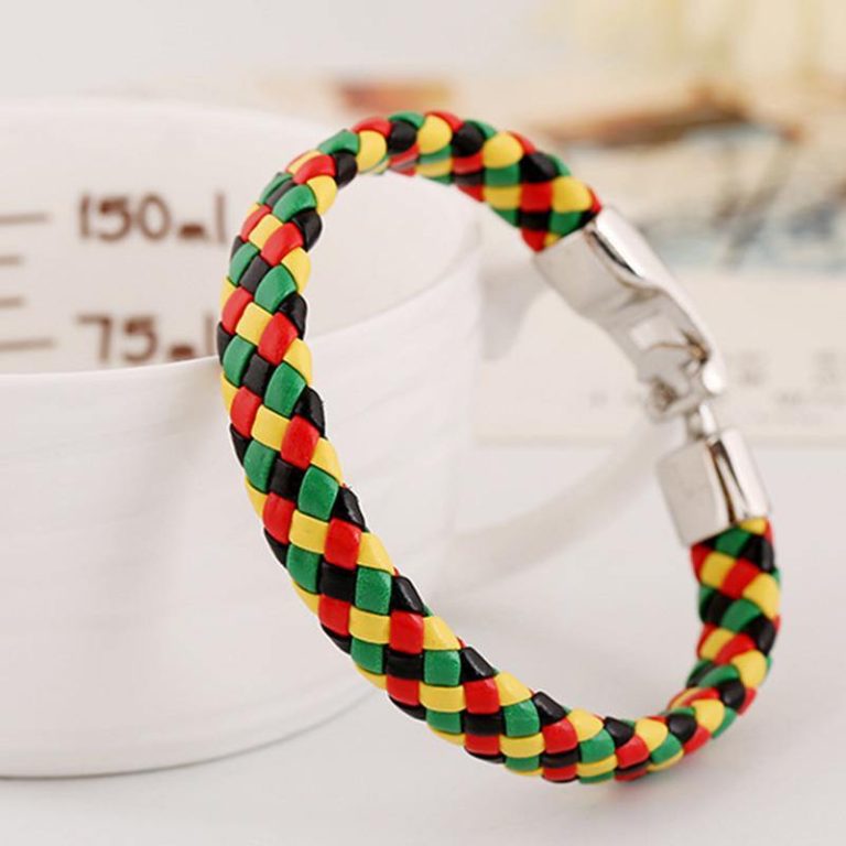 81stgeneration Bracelet Rasta Tressé Hippie En Cuir Et Coton - Style Bob Marley